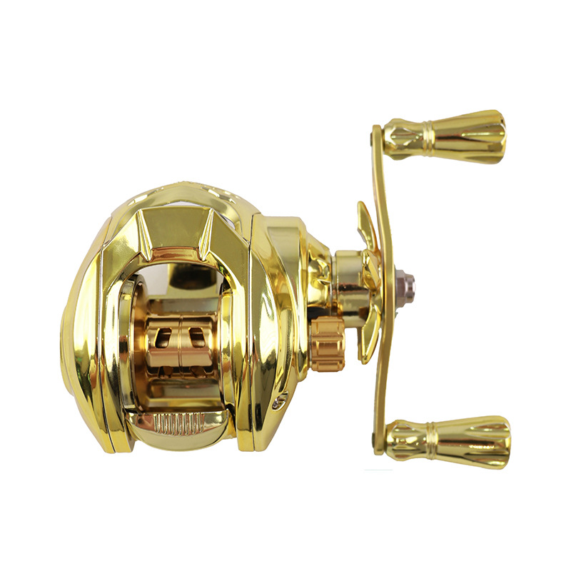 Ice Fishing Line - รอกตกปลาแบบเบทคาสติ้งตัวเรือนโลหะสีทอง ป้องกันการสะท้อนกลับ ระยะเหวี่ยงไกล ใช้ได้ทั้งมือซ้ายและขวา เหมาะสำหรับตกปลาในน้ำจืดและน้ำเค็ม