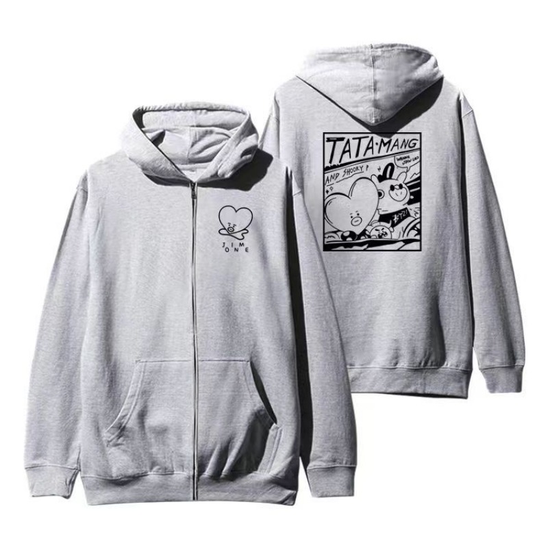 Tippet Line - เสื้อฮู้ด Kawaii BT21 เสื้อกันหนาวมีซิป สวมใส่สบายๆ สไตล์ลำลอง